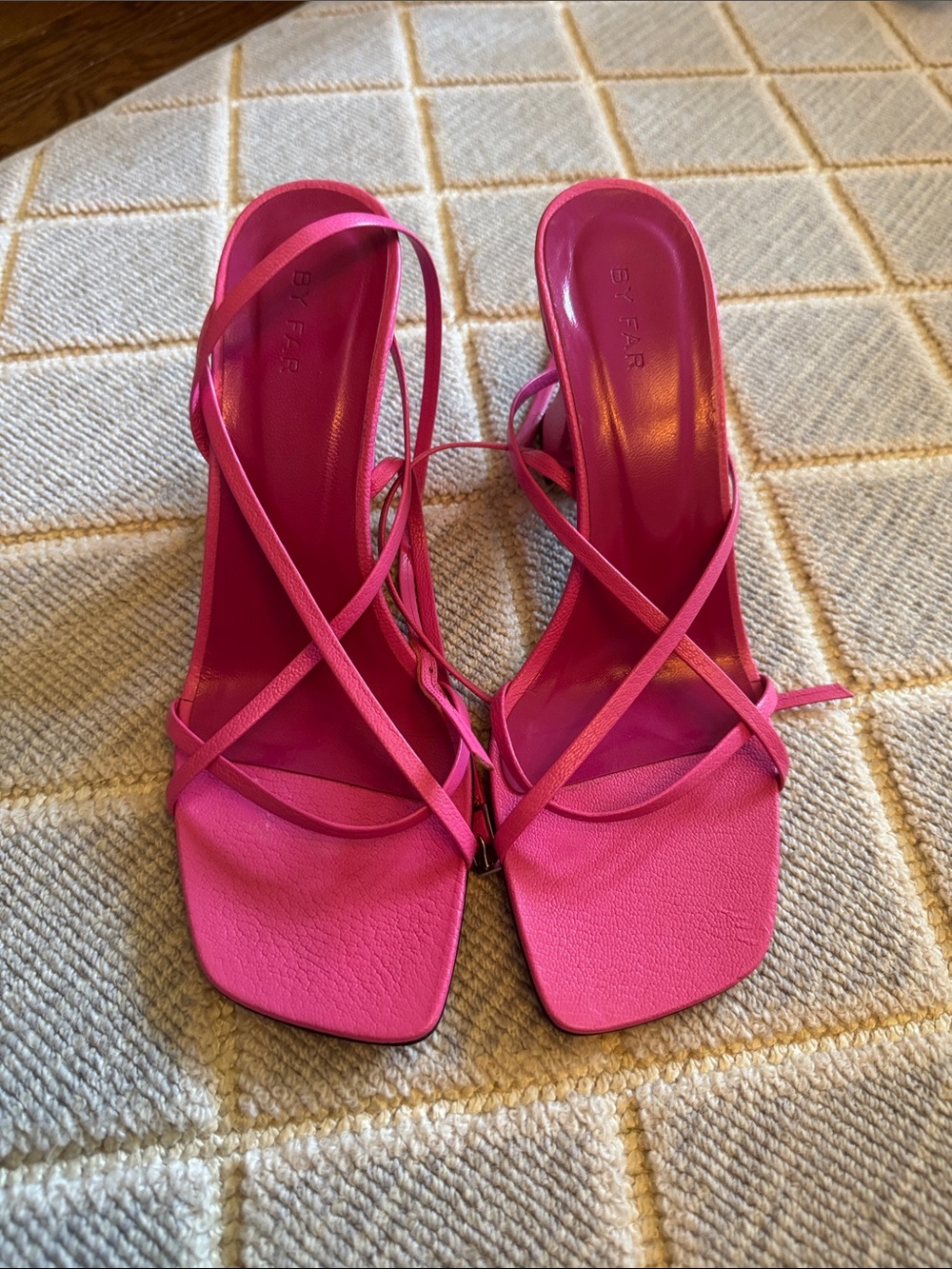 BY FAR Hot Pink Strappy Square-Toe Heels
